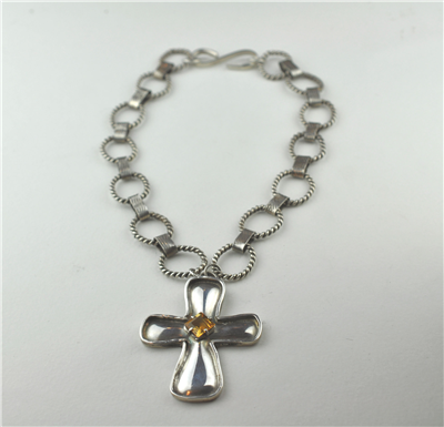 Handcrafted silver chain and cross set with topaz