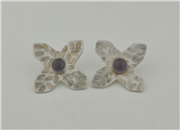 Sterling silver patterned X earring with amethyst handcrafted