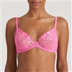 Pink underwire bra with embroidery and flirty raised tulle dots.