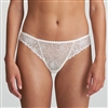 Flattering ivory thong in sheer embroidered fabric.