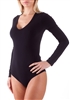 Black long sleeve bodysuit with scoop neck; Smooth & soft fabric making it a comfortable wear