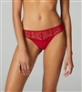 The red Bloom Tanga pairs Swiss embroidery with Italian dotted crÃªpe detailing for a barely-there g-string.