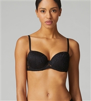 Black Padded Half Cup Bra featuring foam padding that cups the bust creating a rounded, push-up effect.