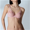 Stunning sheer full cup bra in a gorgeous pink colour with lace and embroidery detail tulle cups.