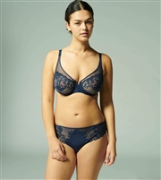 Blue Simone Perele briefs in guipure embroidery and knitted fabric. Opaque knitted fabric back with clean cut finishes for invisibility under clothing.
