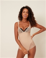 Nude Shaping Bodysuit with v-neckline and lace detail on bust and thighs