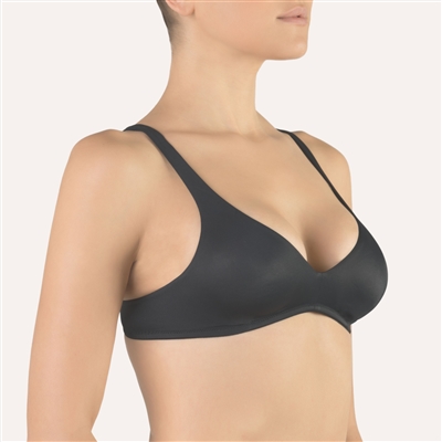Black soft cup bra without underwire made from a smooth microfibre fabric
