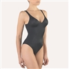 Soft and smooth black microfibre shaping bodysuit with adjustable shoulder straps