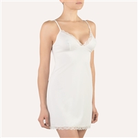 Ivory Italian made slip made from a super soft and smooth microfibre fabric with lace trimming on neck line and bottom of chemise