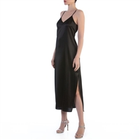 Luxurious designer long chemise made from pure silk featuring v-neck and side slit on one side