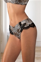 Black wild print french knicker made from high quality elastic silk and leavers lace, this brief features a cheeky short style with beautiful lace trimming.