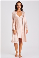 This beautiful pink silk robe features a wrap-around style and is made from a premium silk material.