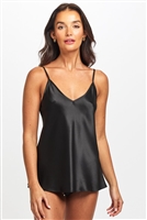 A beautiful black premium quality silk cami that drapes over the figure gracefully featuring adjustable straps and a flattering v-shaped neckline
