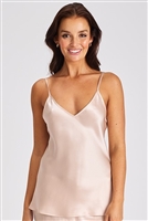 A beautiful pink premium quality silk cami that drapes over the figure gracefully featuring adjustable straps and a flattering v-shaped neckline