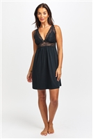 Black soft premium modal short nightdress featuring a modal lined lace bust line that is flattering on all shapes