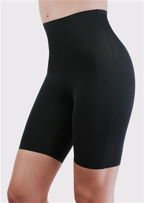 Black microfibre lightweight shaping short with no visible panty lines and sits mid thigh.