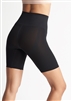 Black mid waist thigh shaper with an extra wide shaping band and a comfortable side-seam free construction