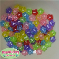 11mm Flower Shaped Acrylic Beads with white lower case letters