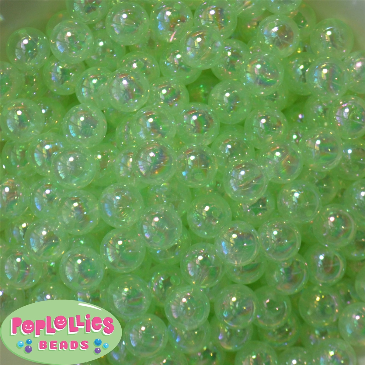 12mm Spring Green Clear AB Finish Miracle Acrylic Bubblegum Beads