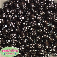 12mm Black Faux Pearl Bead with Rhinestones sold in packages of 50 beads