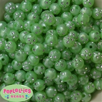 12mm Lime Faux Pearl Bead with Rhinestones sold in packages of 50 beads
