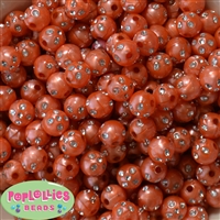12mm Orange Faux Pearl Bead with Rhinestones sold in packages of 50 beads
