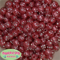 12mm Red Faux Pearl Bead with Rhinestones sold in packages of 50 beads