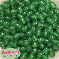 12mm Emerald Green Glitter Bubblegum Beads
