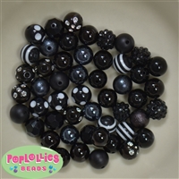 12mm Mixed Style Black Acrylic Beads sold in packages of 50 beads