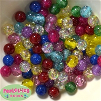 12mm Mixed Colors Glitter Acrylic Bubblegum Beads 100pc
