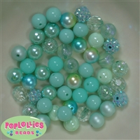 12mm Mixed Style Mint Acrylic Beads sold in packages of 50 beads
