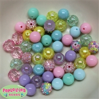 12mm Mixed Style Pastel Acrylic Beads sold in packages of 50 beads