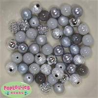 12mm Mixed Style Silver and Gray Acrylic Beads sold in packages of 50 beads