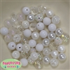 12mm Mixed Style White Acrylic Beads sold in packages of 50 beads