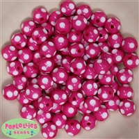 12mm Hot Pink Polka Dot Bubblegum Beads sold in packages of 50 beads