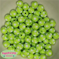 12mm Lime Green Polka Dot Bubblegum Beads sold in packages of 50 beads