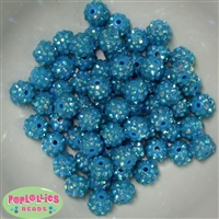 12mm Blue Rhinestone Bubblegum Beads