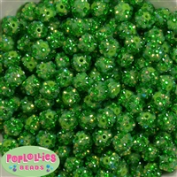12mm Green Confetti Rhinestone Bubblegum Beads