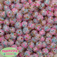 12mm Unicorn Confetti Rhinestone Bubblegum Beads