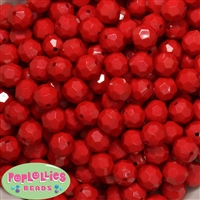 12mm Solid Red Faceted Clear Acrylic Bubblegum Beads