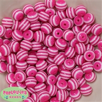 12mm Hot Pink Stripe Bubblegum Beads