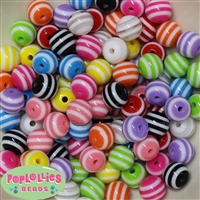 12mm Mix Color Stripe Bubblegum Beads 100 beads