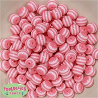 12mm Pink Stripe Bubblegum Beads
