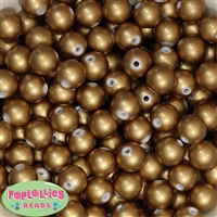 14mm Matte Gold Faux Pearl Bubblegum Beads