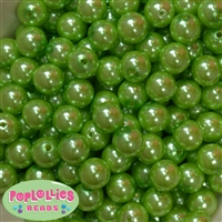 14mm Lime Green Faux Pearl Bubblegum Beads