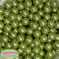 14mm Light Olive Faux Pearl Bubblegum Beads