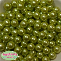 14mm Light Olive Green Faux Pearl Bubblegum Beads