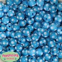 14mm Cyan Blue Polka Dot Bubblegum Beads