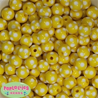 14mm Yellow Polka Dot Acrylic Bubblegum Beads