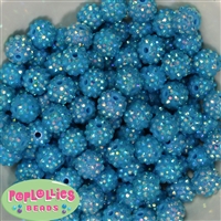 14mm Blue Rhinestone Bubblegum Beads Bulk